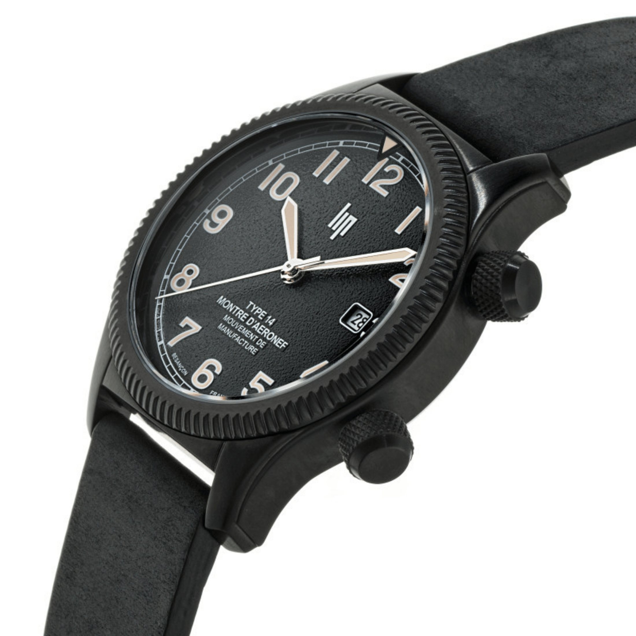 Montre LIP Type 14 Automatique Manufacture R26 PVD Noir cadran noir bracelet cuir 41 mm