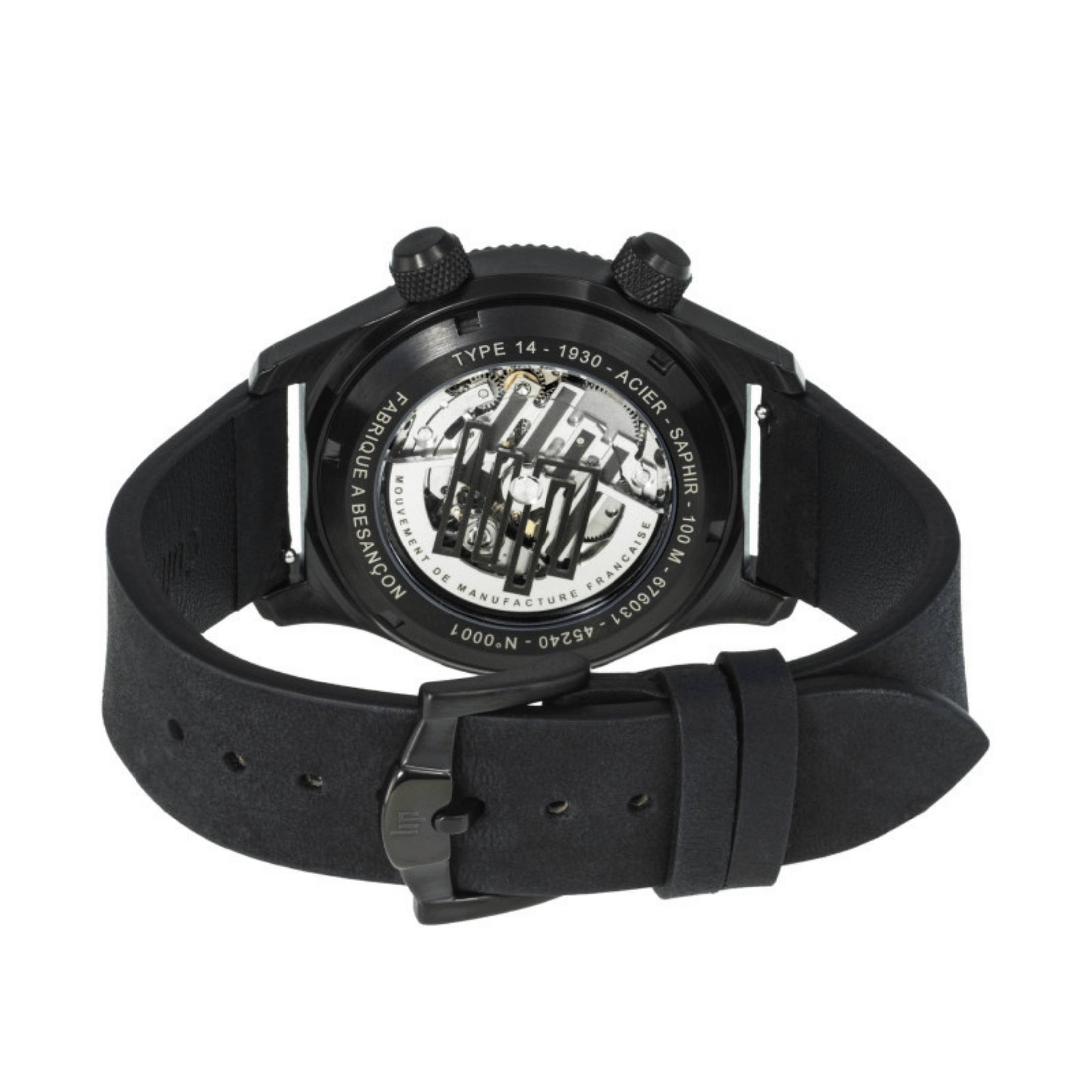 Montre LIP Type 14 Automatique Manufacture R26 PVD Noir cadran noir bracelet cuir 41 mm