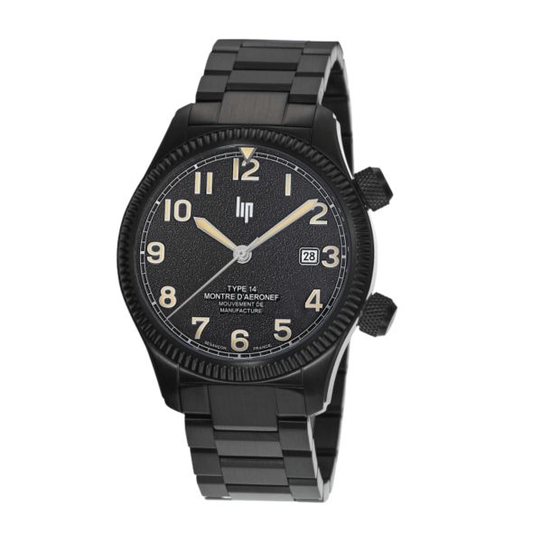 Montre LIP Type 14 Automatique Manufacture R26 PVD Noir cadran noir bracelet acier 41 mm