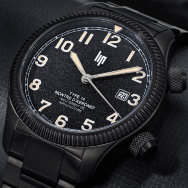 LIP Type 14 Automatic Manufacture R26 Black PVD black dial steel bracelet 41 mm