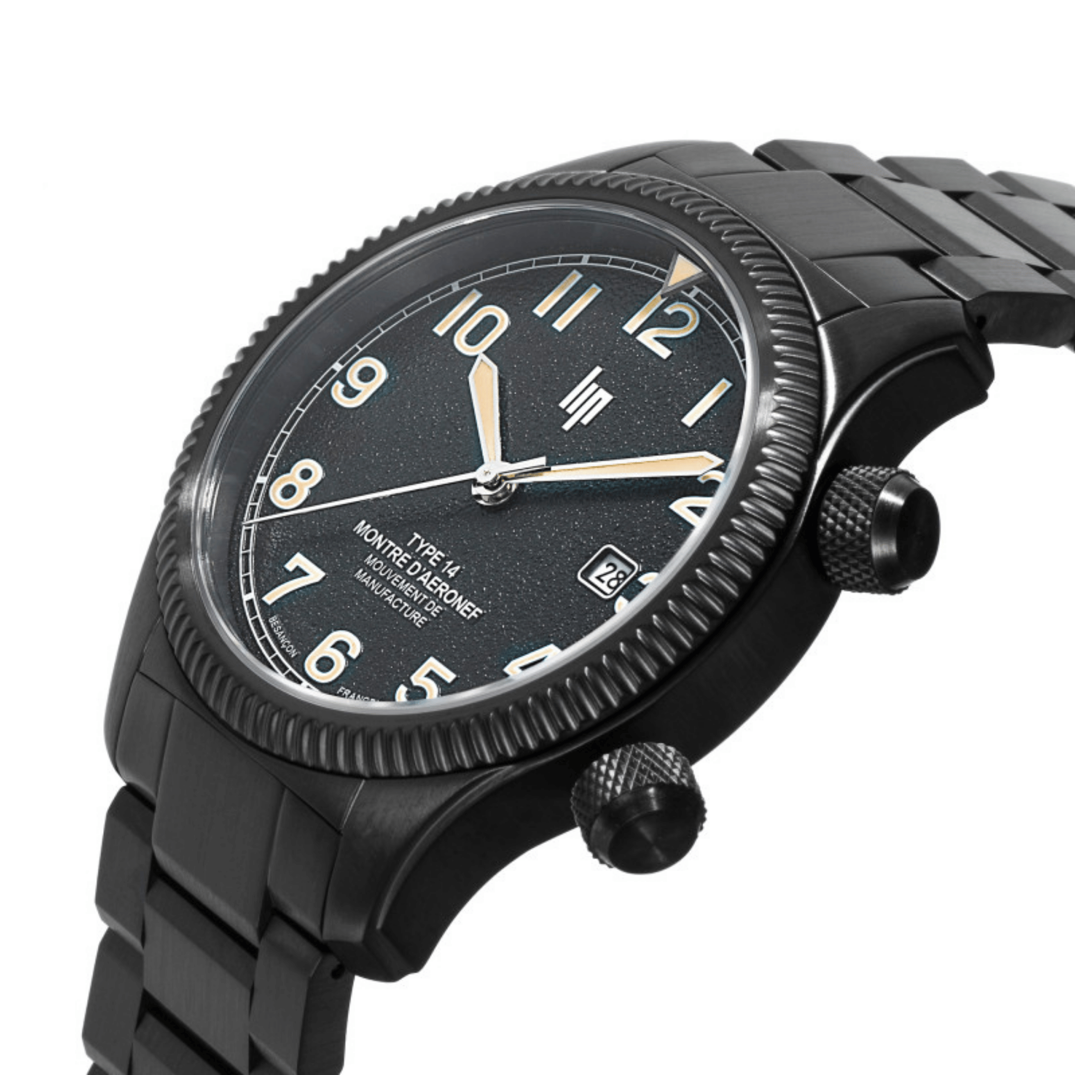 Montre LIP Type 14 Automatique Manufacture R26 PVD Noir cadran noir bracelet acier 41 mm