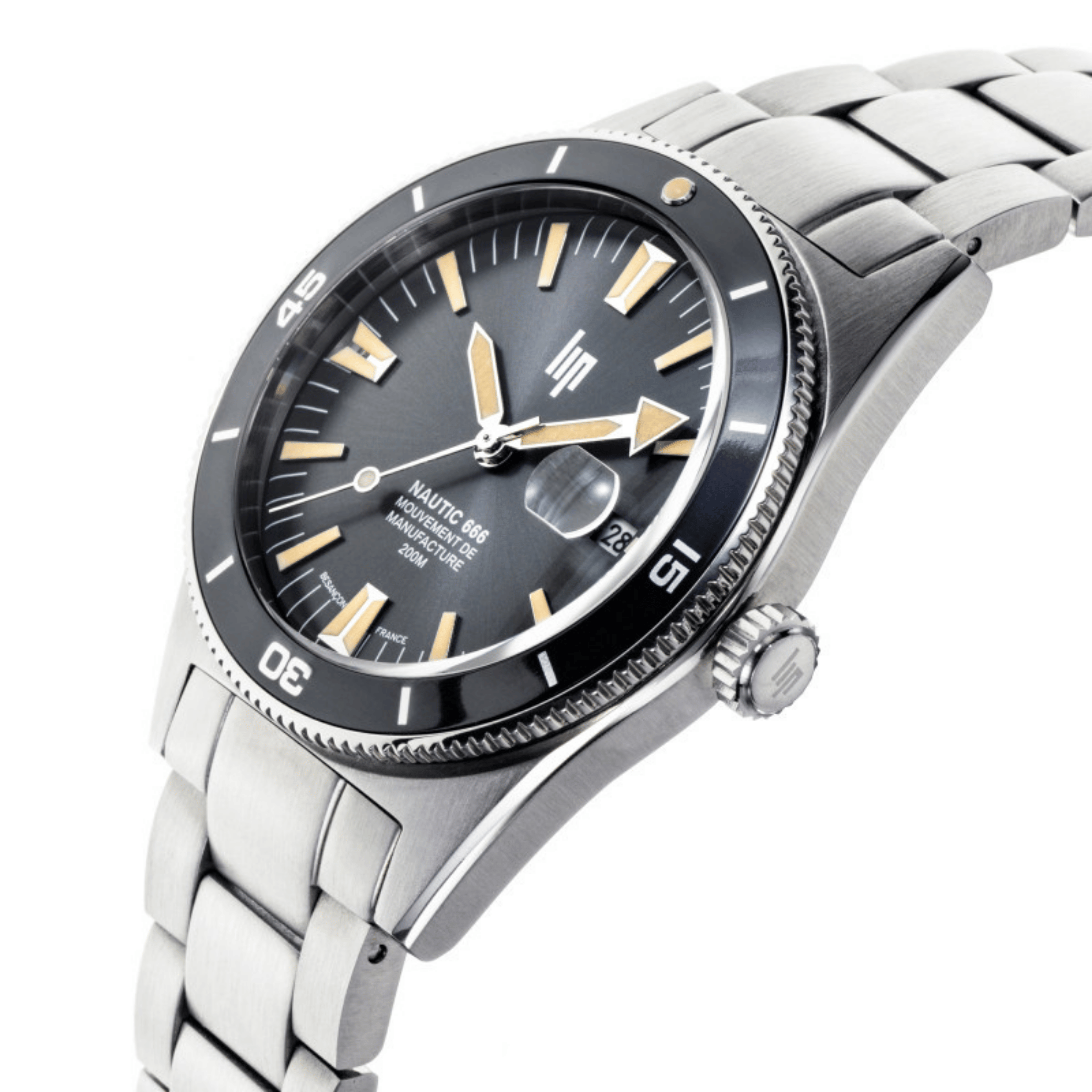 LIP Nautic 666 Automatic Manufacture R26 black dial steel bracelet 39 mm