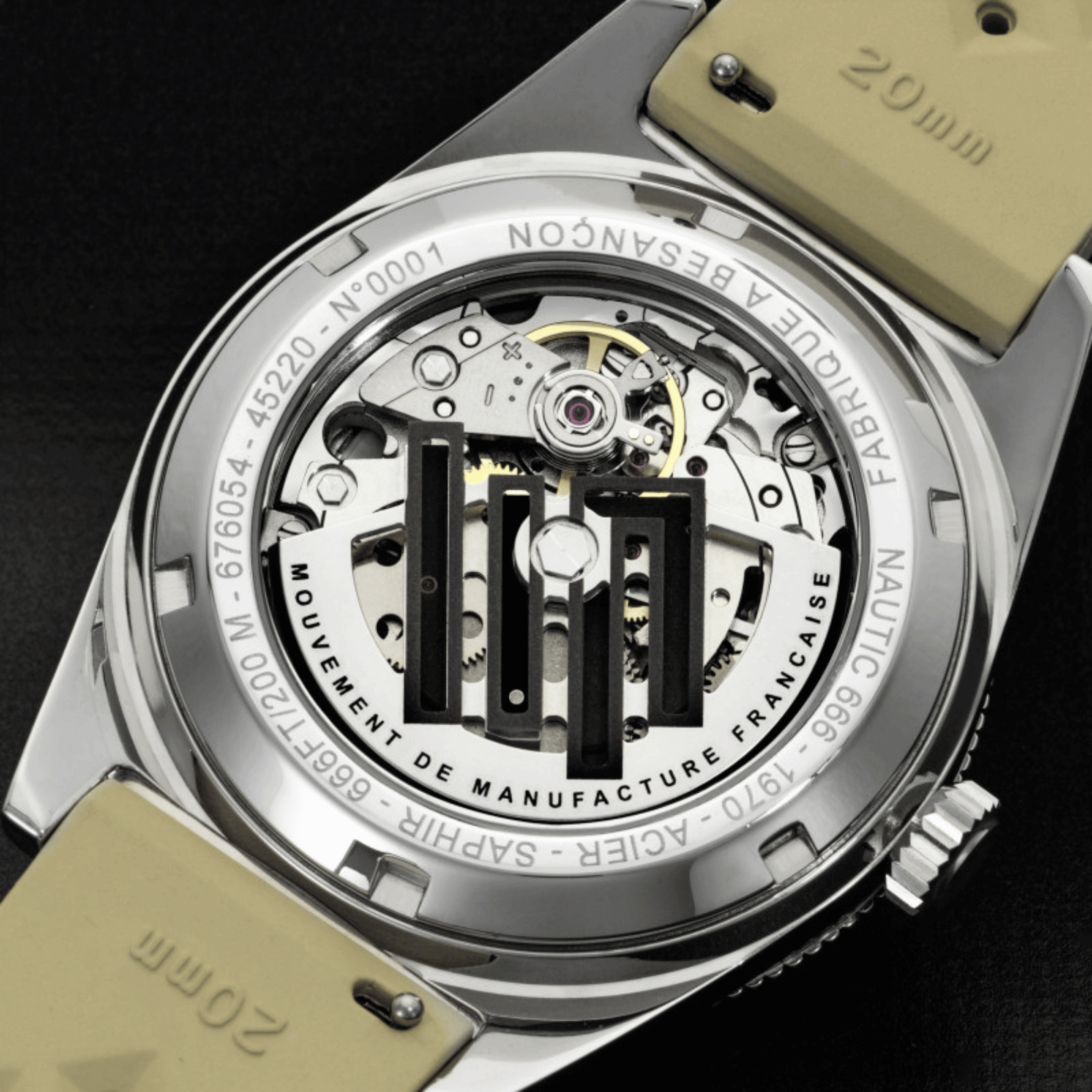 LIP Nautic 666 Automatic Manufacture R26 black dial beige tropic strap 39 mm