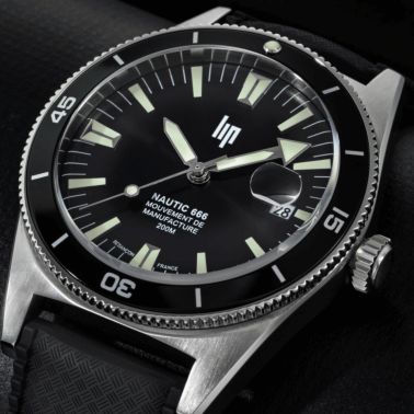 LIP Nautic 666 Automatic Manufacture R26 black dial black tropic strap 39 mm