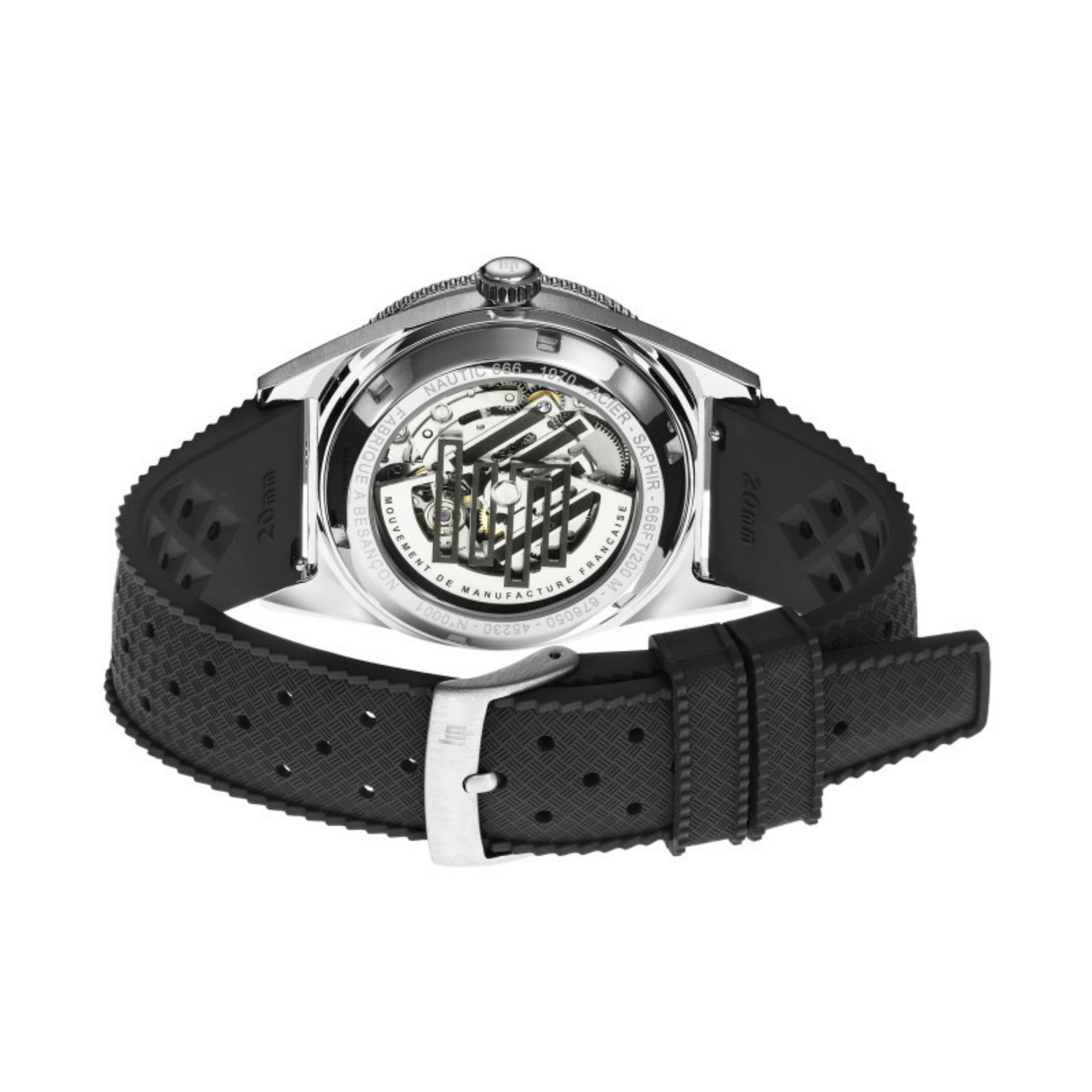 Montre LIP Nautic 666 Automatique Manufacture R26 cadran noir bracelet tropic noir 39 mm