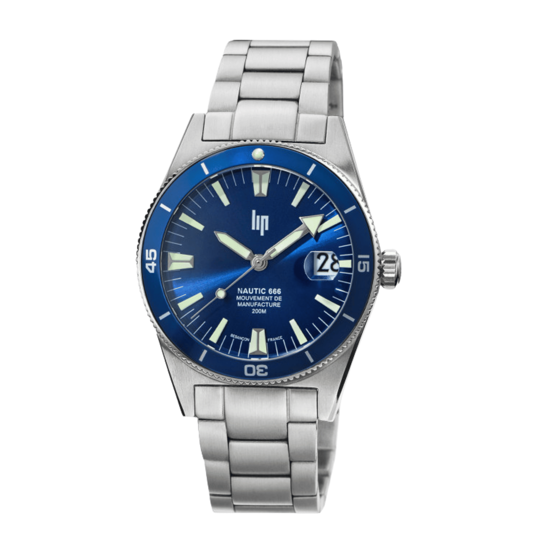 Montre LIP Nautic 666 Automatique Manufacture R26 cadran bleu bracelet acier 39 mm