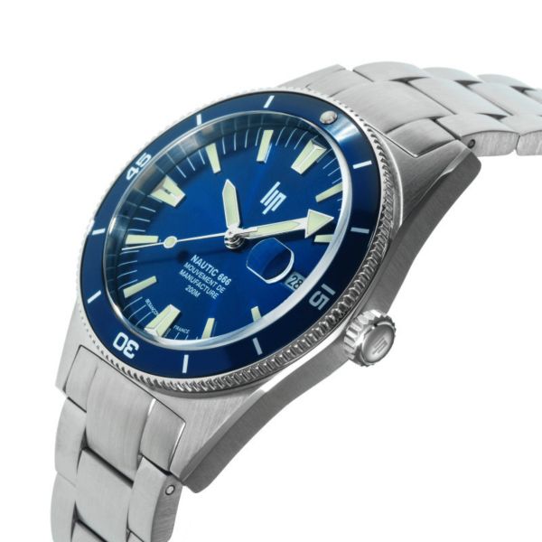 Montre LIP Nautic 666 Automatique Manufacture R26 cadran bleu bracelet acier 39 mm