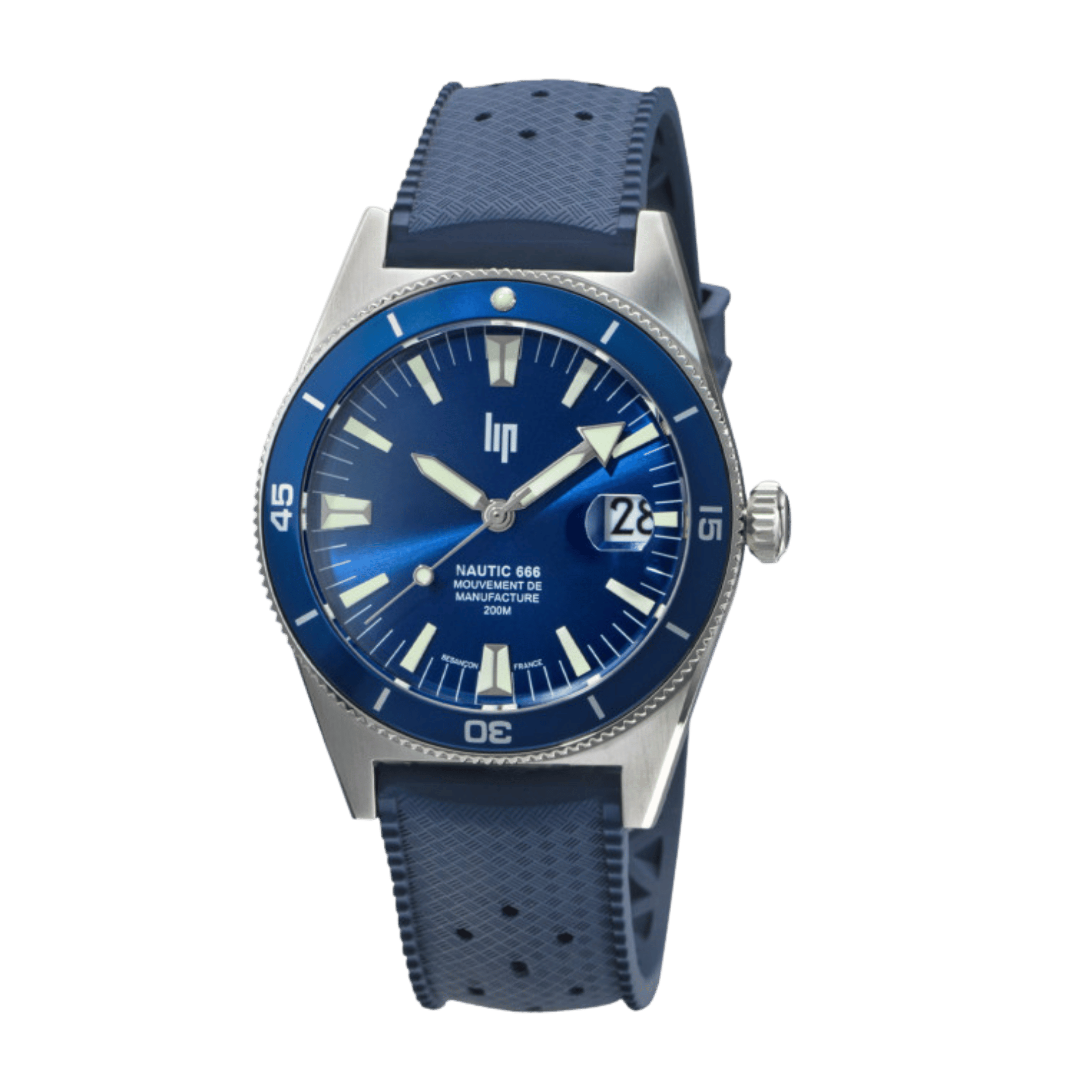 LIP Nautic 666 Automatic Manufacture R26 blue dial blue tropic strap 39 mm
