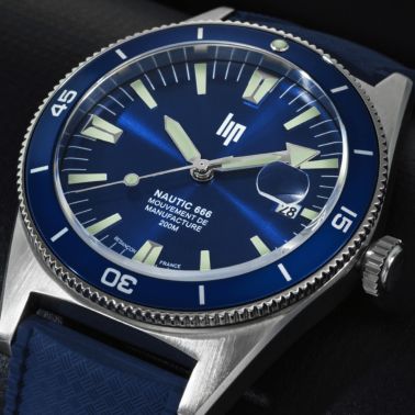 LIP Nautic 666 Automatic Manufacture R26 blue dial blue tropic strap 39 mm