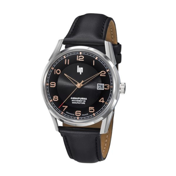 Montre LIP Annapurna Automatique Manufacture R26 cadran noir bracelet cuir 39 mm