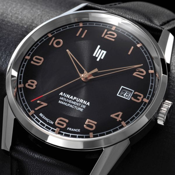 Montre LIP Annapurna Automatique Manufacture R26 cadran noir bracelet cuir 39 mm