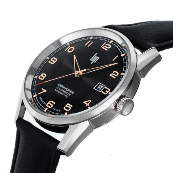 Montre LIP Annapurna Automatique Manufacture R26 cadran noir bracelet cuir 39 mm