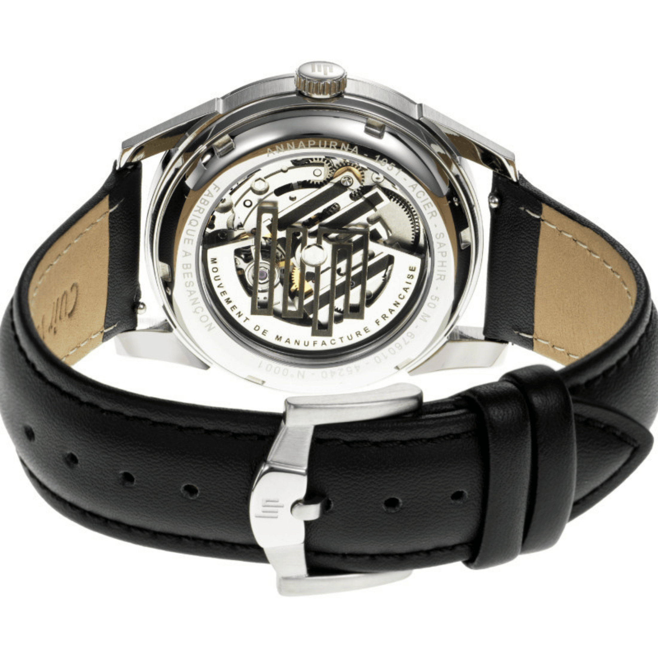 Montre LIP Annapurna Automatique Manufacture R26 cadran noir bracelet cuir 39 mm
