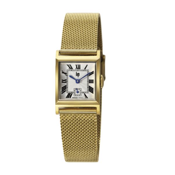 Montre Lip Churchill C18 Dorée quartz cadran argenté bracelet maille milanaise 21 x 21 mm