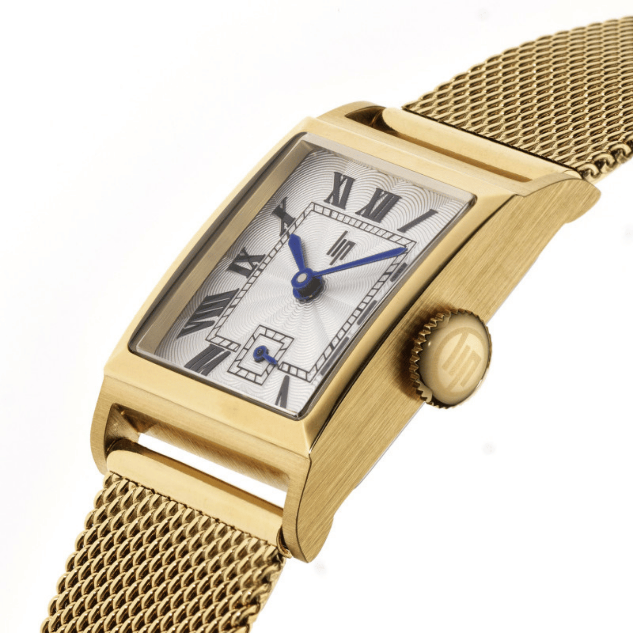 Montre Lip Churchill C18 Dorée quartz cadran argenté bracelet maille milanaise 21 x 21 mm