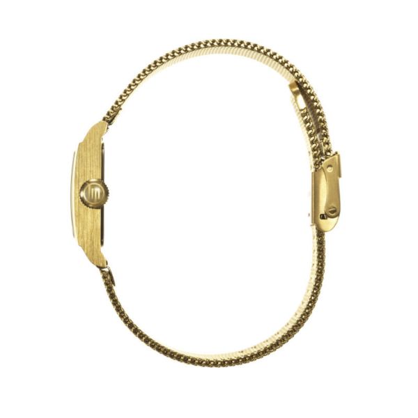 Montre Lip Churchill C18 Dorée quartz cadran argenté bracelet maille milanaise 21 x 21 mm