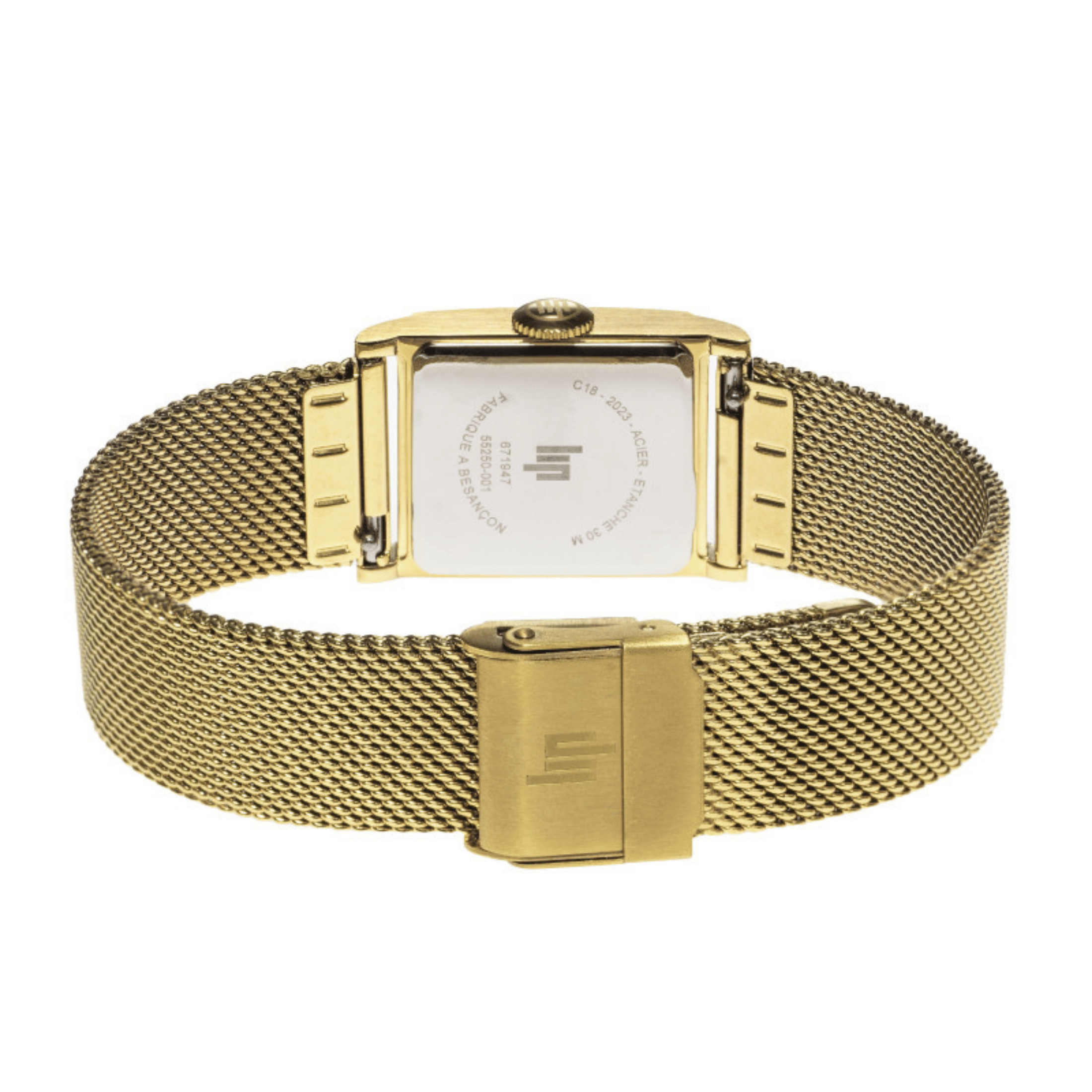 Montre Lip Churchill C18 Dorée quartz cadran argenté bracelet maille milanaise 21 x 21 mm