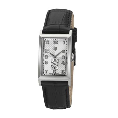Montre Lip Churchill T24 Petite Seconde quartz cadran argenté bracelet cuir noir 41,5 x 23,5 mm