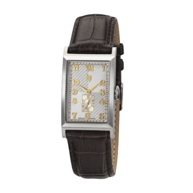 Montre Lip Churchill T24 Petite Seconde quartz cadran argenté bracelet cuir marron 41,5 x 23,5 mm