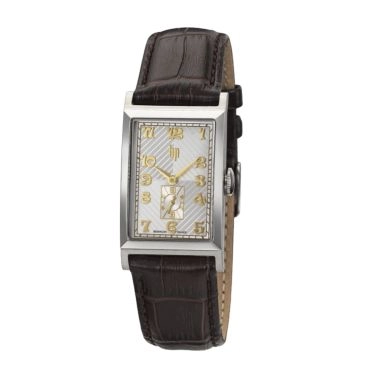 Montre Lip Churchill T24 Petite Seconde quartz cadran argenté bracelet cuir marron 41,5 x 23,5 mm