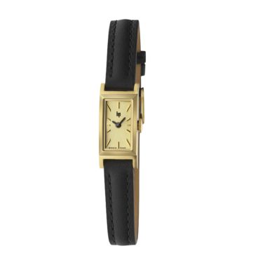 Montre Lip Churchill T13 Baguette Dorée quartz cadran doré bracelet cuir noir 13 x 29 mm