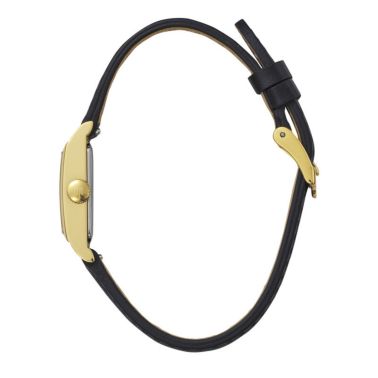 Montre Lip Churchill T13 Baguette Dorée quartz cadran doré bracelet cuir noir 13 x 29 mm