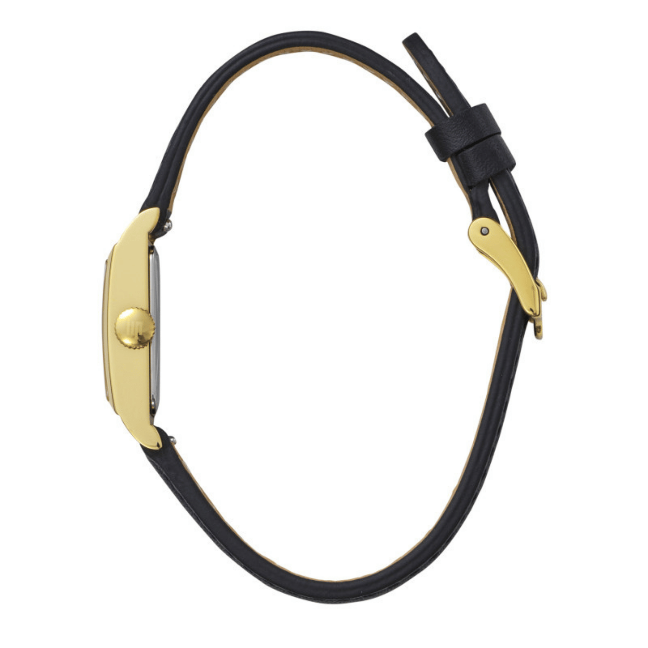 Montre Lip Churchill T13 Baguette Dorée quartz cadran doré bracelet cuir noir 13 x 29 mm