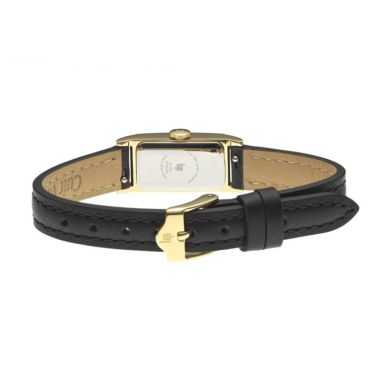 Montre Lip Churchill T13 Baguette Dorée quartz cadran doré bracelet cuir noir 13 x 29 mm