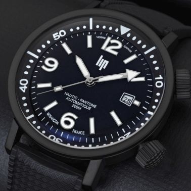 Lip Nautic Ski Fantôme automatic black dial rubber strap 41 mm