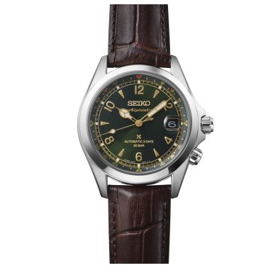 Montre Seiko Prospex Alpinist automatique cadran vert bracelet cuir marron 39,45 mm