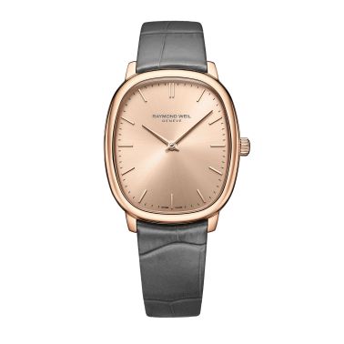 Montre Raymond Weil Toccata Héritage Mécanique PVD or rose cadran cuivre bracelet cuir 33 mm x 38 mm