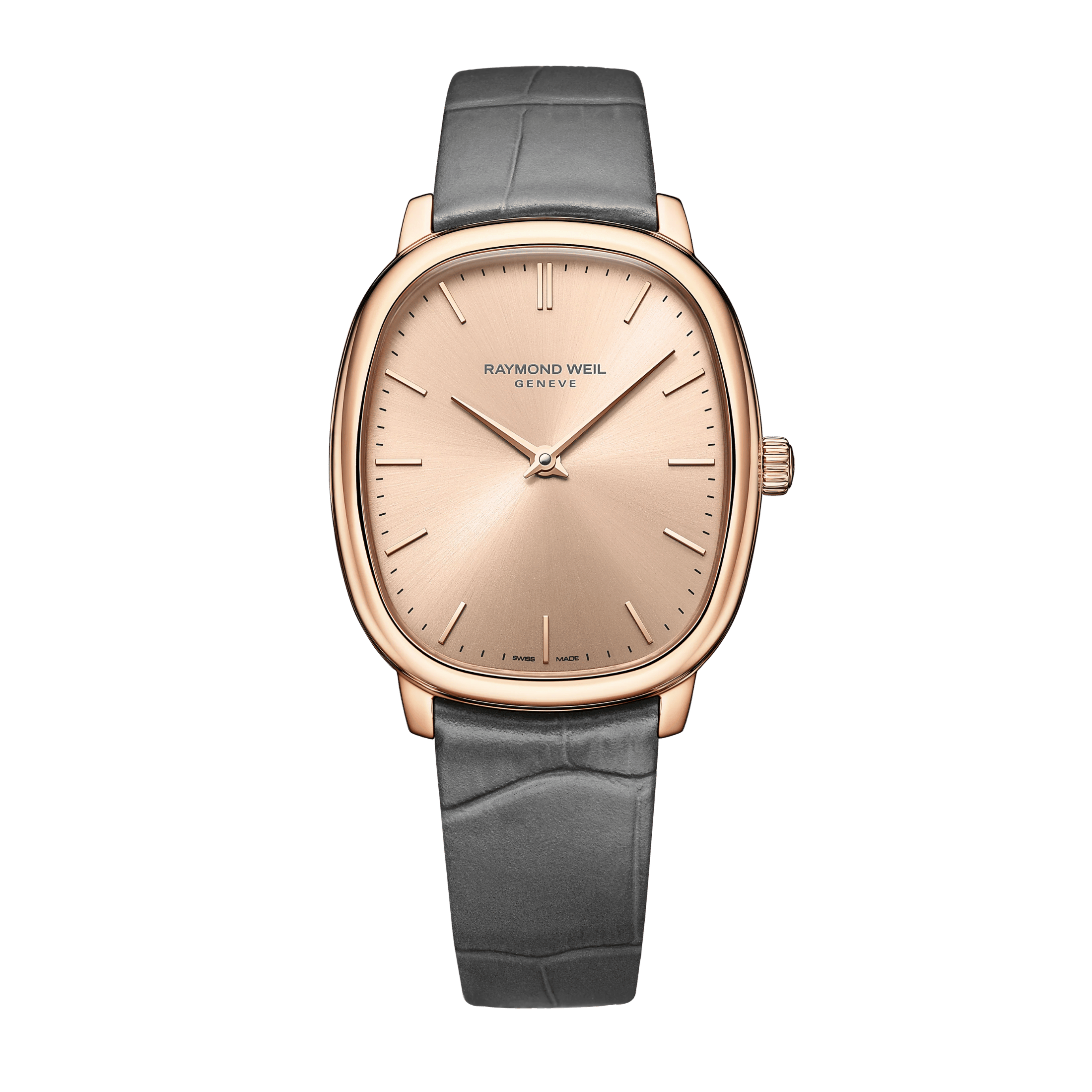 Montre Raymond Weil Toccata Héritage Mécanique PVD or rose cadran cuivre bracelet cuir 33 mm x 38 mm
