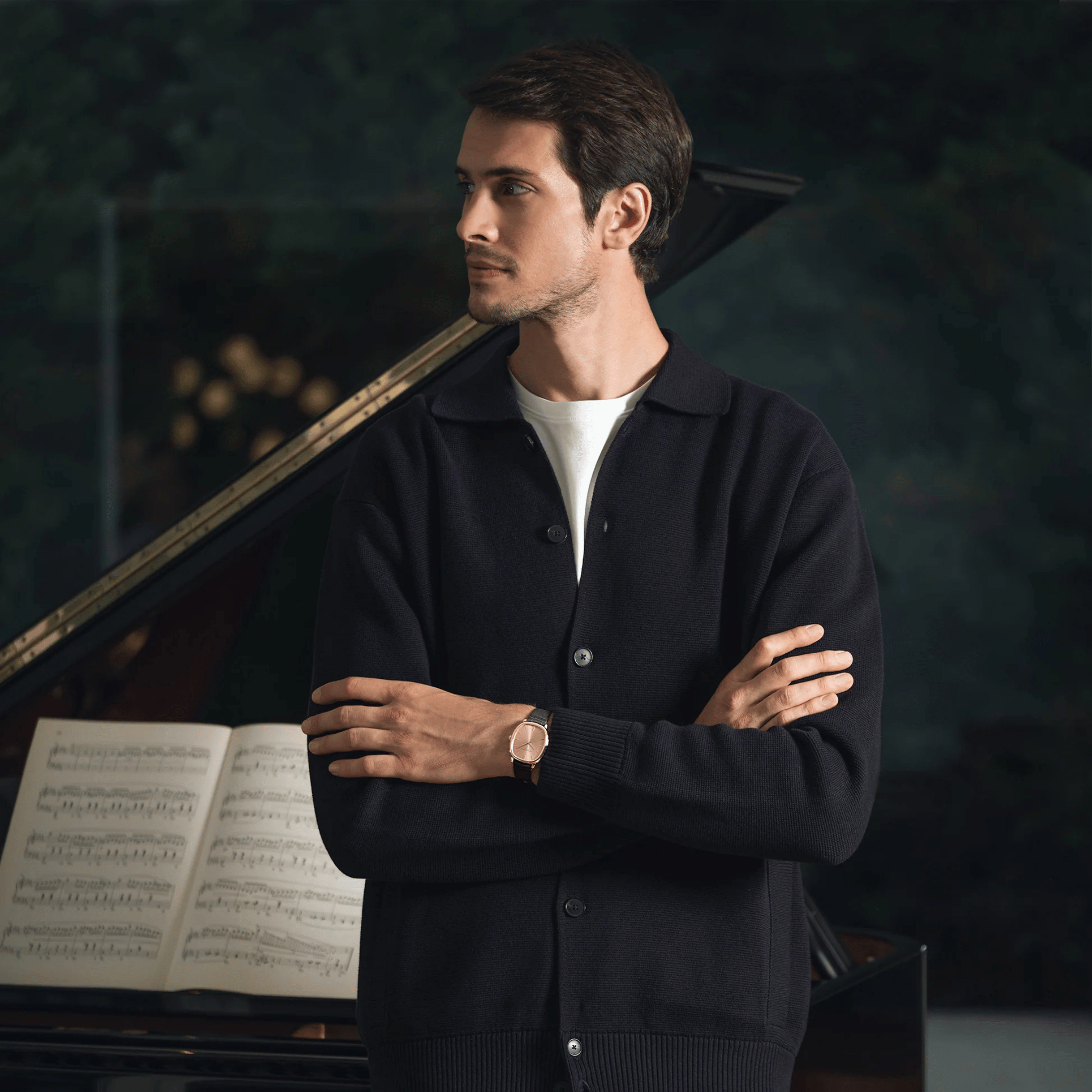 Montre Raymond Weil Toccata Héritage Mécanique PVD or rose cadran cuivre bracelet cuir 33 mm x 38 mm