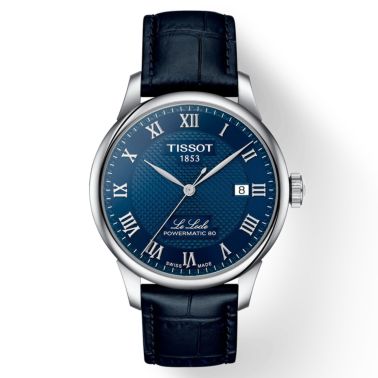 Montre Tissot T-Classic Le Locle Powermatic 80 cadran bleu bracelet cuir bleu 39 mm
