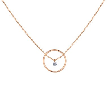 Collier La Brune et La Blonde Excentrique Rond en or rose diamant taille brillant 0,07 carat
