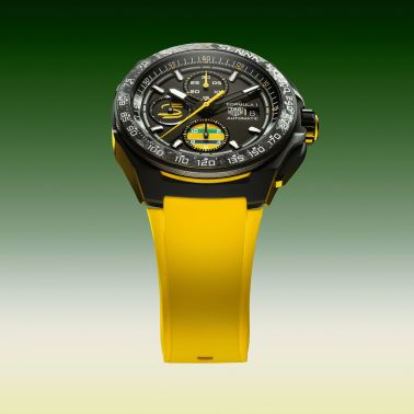 TAG Heuer Formula 1 Chronograph x Senna automatic black dial yellow rubber strap 44 mm