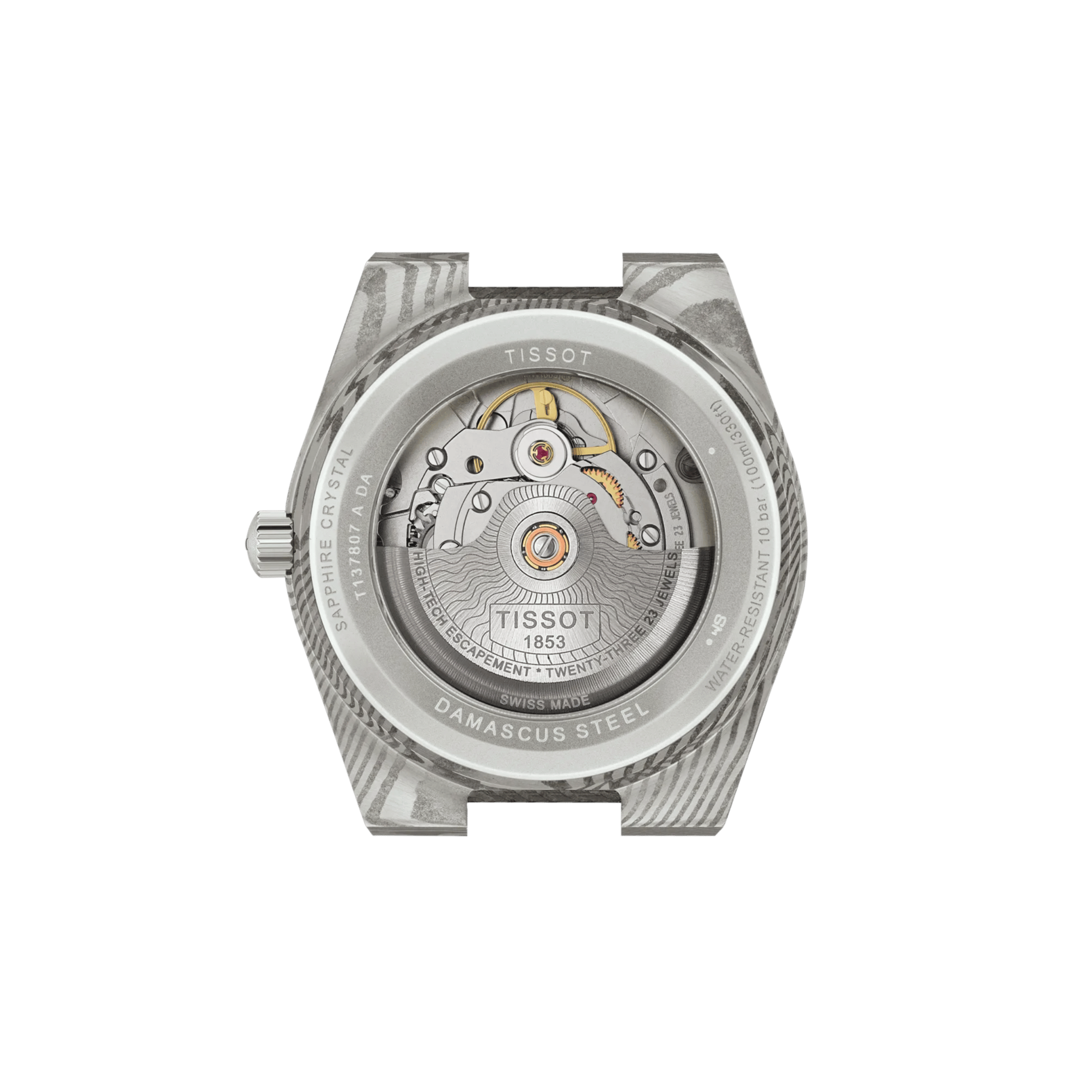 Montre Tissot PRX Damas Powermatic 80 cadran acier damas bracelet cuir 38 mm