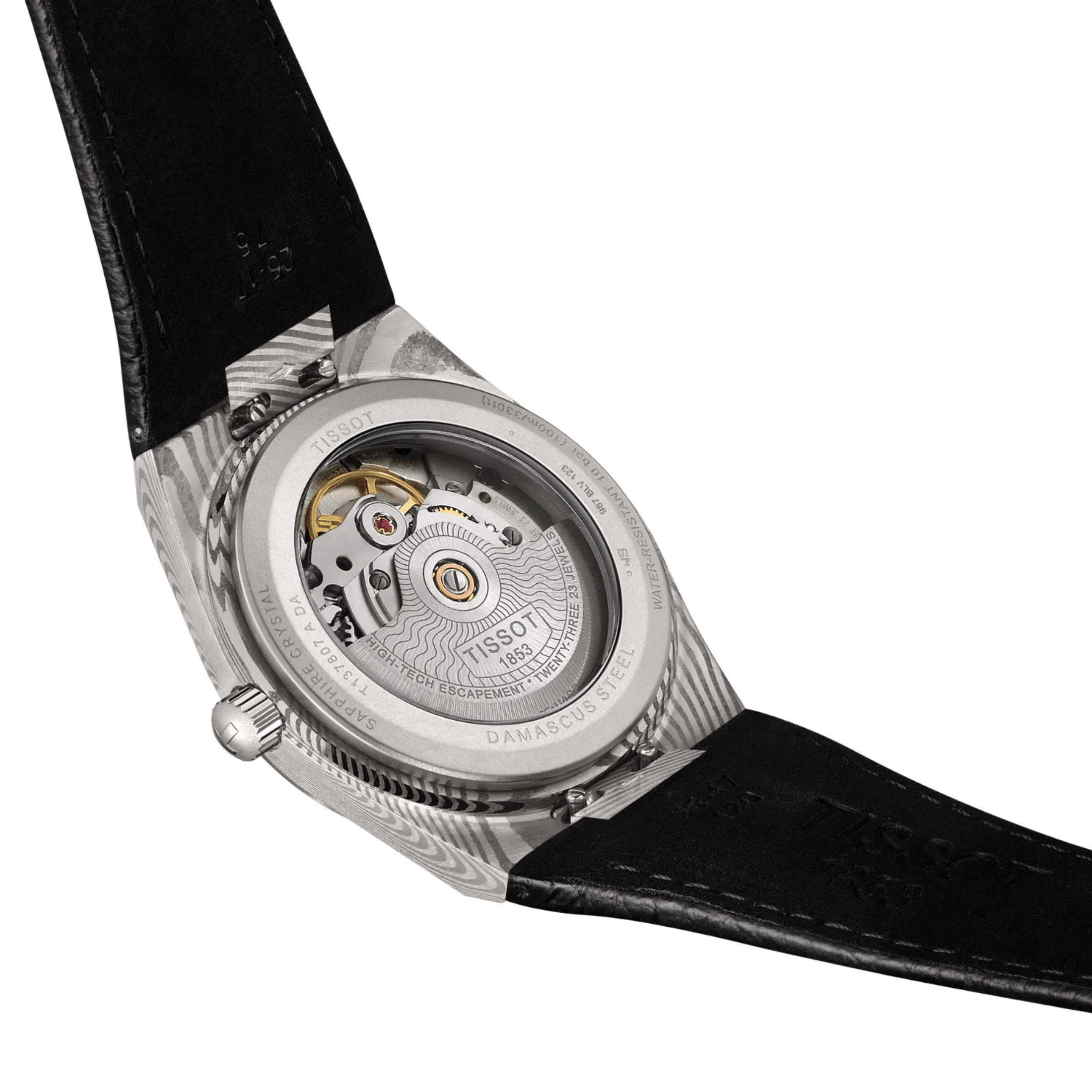 Montre Tissot PRX Damas Powermatic 80 cadran acier damas bracelet cuir 38 mm