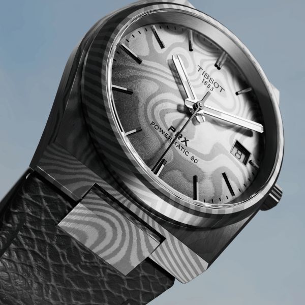 Tissot PRX Damascus Powermatic 80 damascus steel dial damas leather strap 38 mm