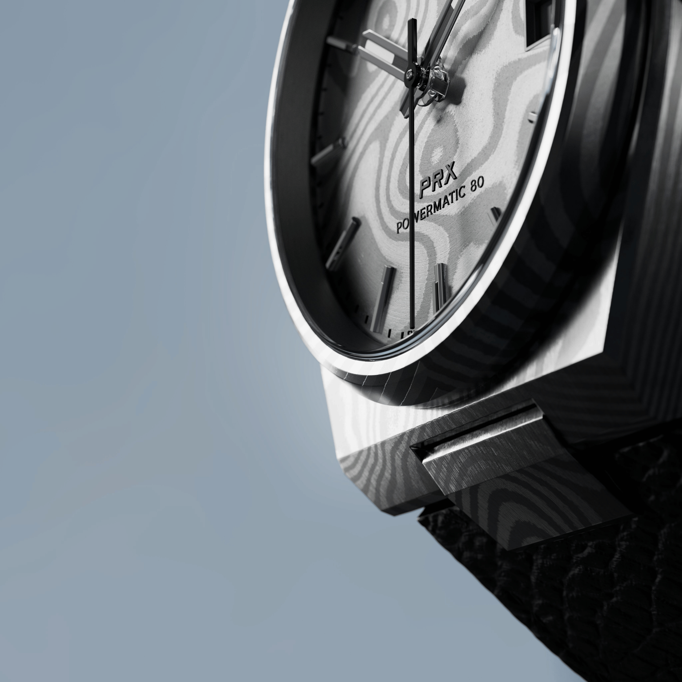 Montre Tissot PRX Damas Powermatic 80 cadran acier damas bracelet cuir 38 mm