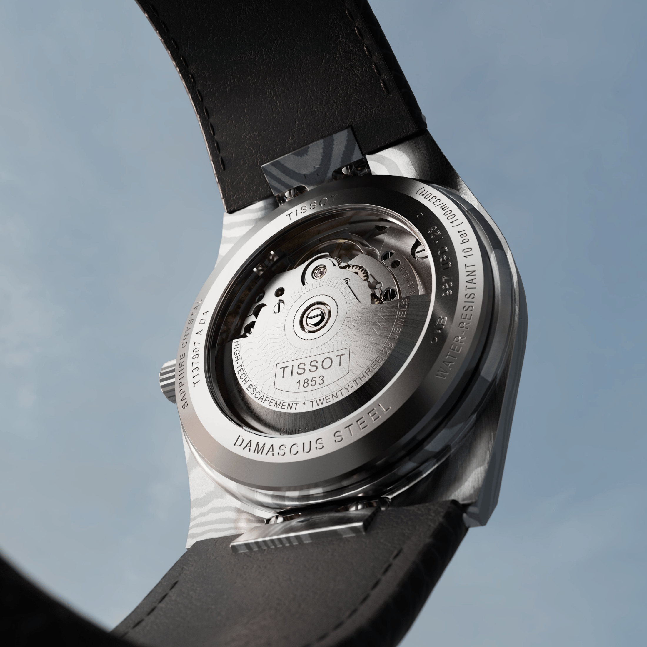 Tissot PRX Damascus Powermatic 80 damascus steel dial damas leather strap 38 mm