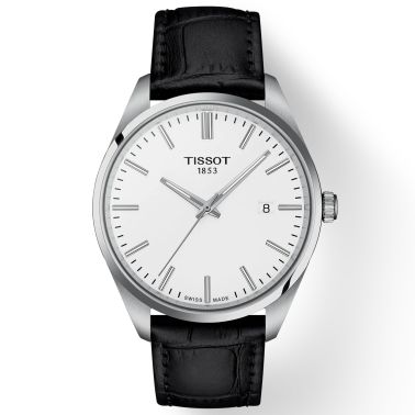 Montre Tissot T-Classic PR 100 quartz cadran blanc bracelet cuir noir 40 mm