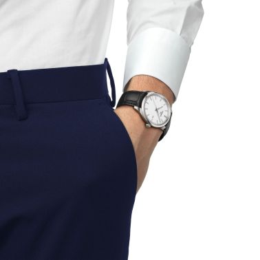 Montre Tissot T-Classic PR 100 quartz cadran blanc bracelet cuir noir 40 mm