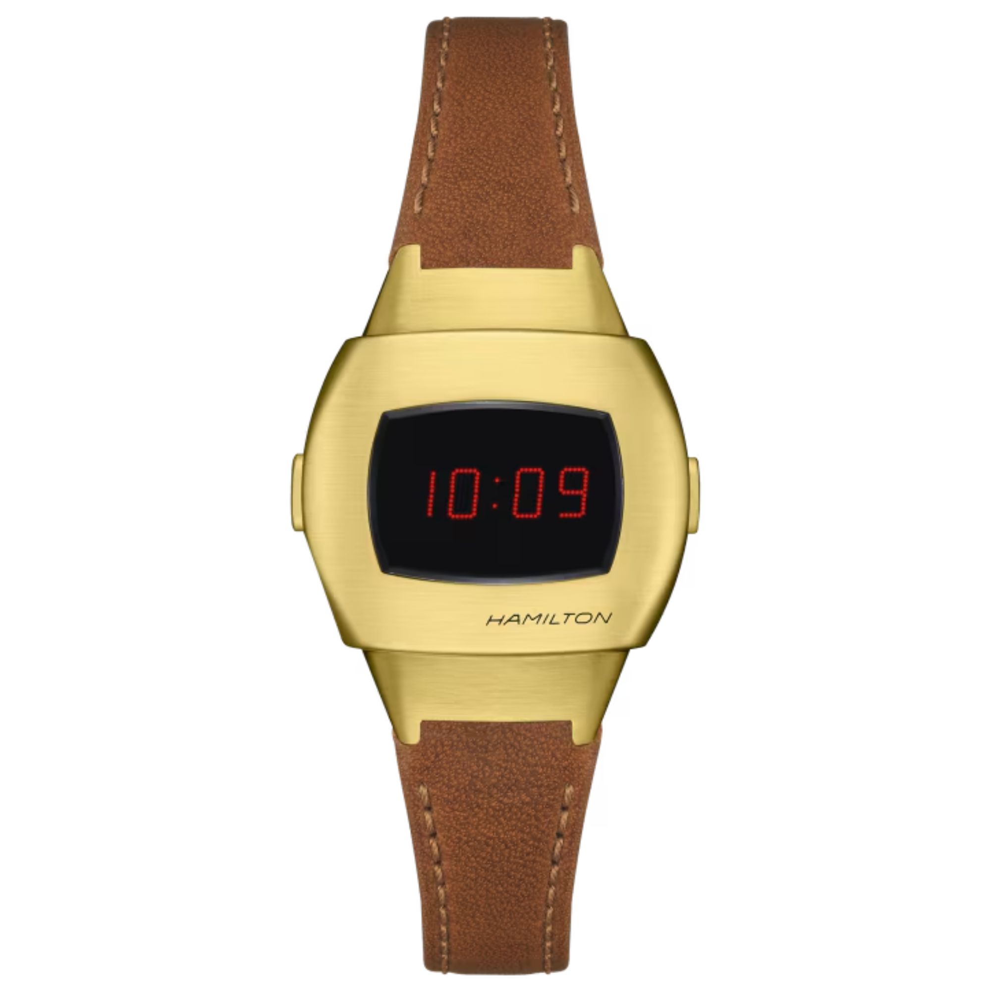 Hamilton PSR 74 Digital quartz watch with yellow gold PVD coating, LCD ...