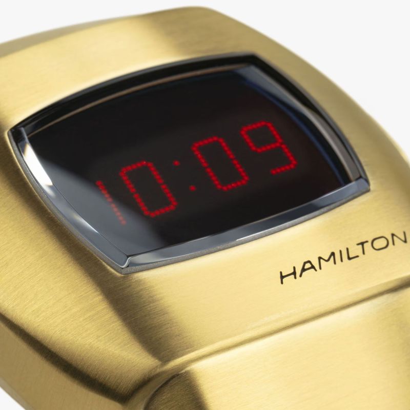 Hamilton PSR 74 Digital quartz watch with yellow gold PVD coating, LCD ...