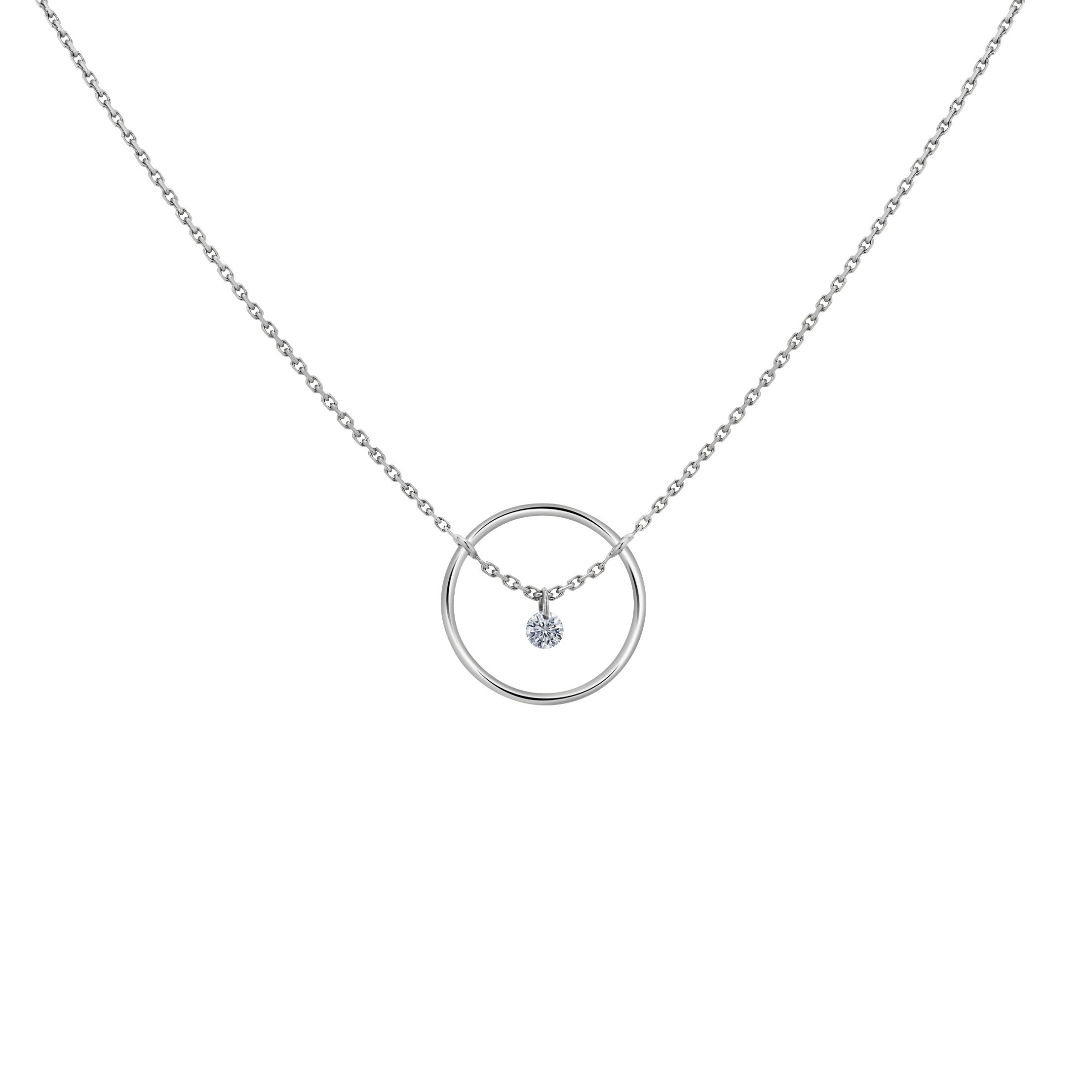 Collier La Brune et La Blonde Excentrique Rond en or blanc diamant taille brillant 0,07 carat