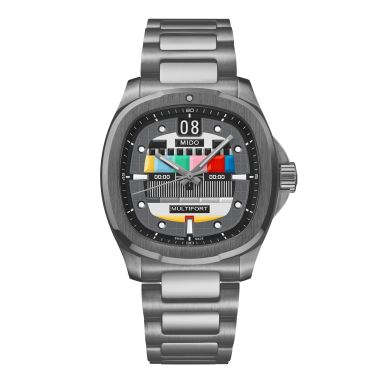 Montre Mido Multifort TV Big Date S01E02 Limited Edition automatique cadran multicolore bracelet acier 40 mm