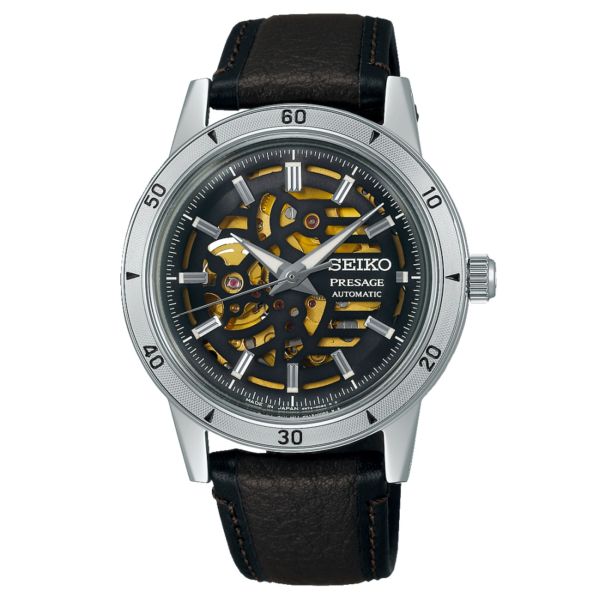 Seiko Presage Open Heart Automatic Watch with Black Dial and Black Leather Strap, 39.5 mm