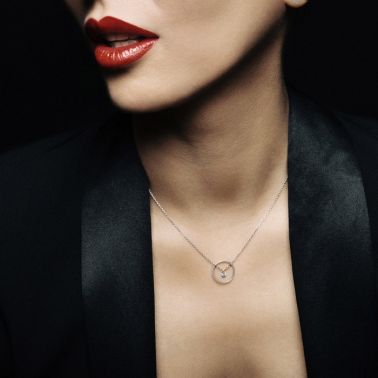 Collier La Brune et La Blonde Excentrique Rond en or blanc diamant taille brillant 0,07 carat