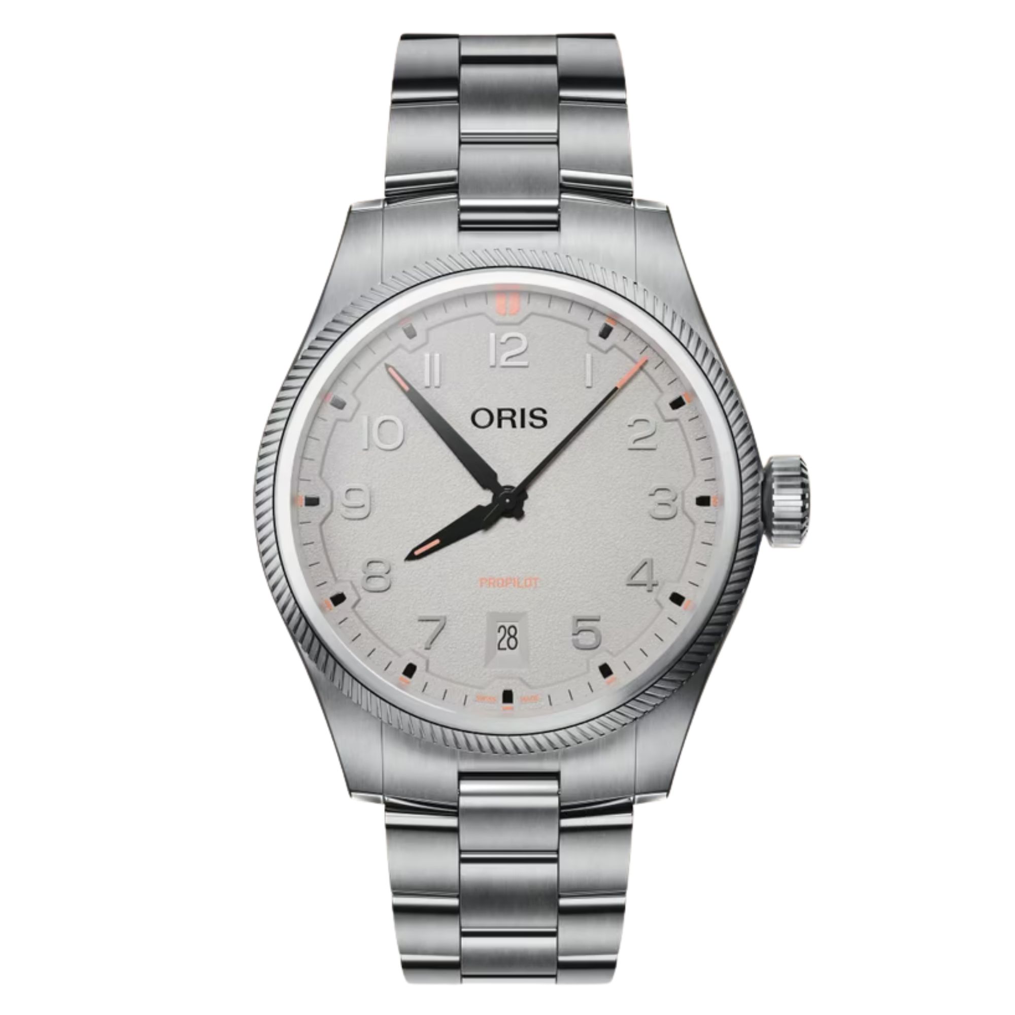 Montre Oris Aviation Propilot Date automatique cadran gris bracelet acier 41 mm